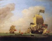 Monamy, Peter Flagship of Sir John Leake,coming to anchor in the bay of Barcelona oil painting picture wholesale